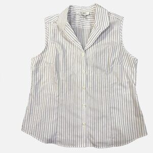 Jones Studio Classic Blue Black Stripe Sleeveless Button Up Cotton Blouse Sz 16